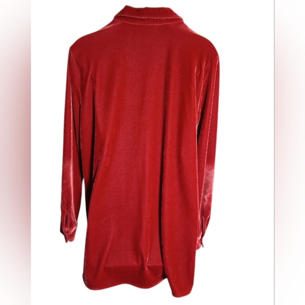Soft Surroundings Red Velour Button Front Blouse Quiet Luxury Holiday Shirt Sz M - Picture 8 of 8